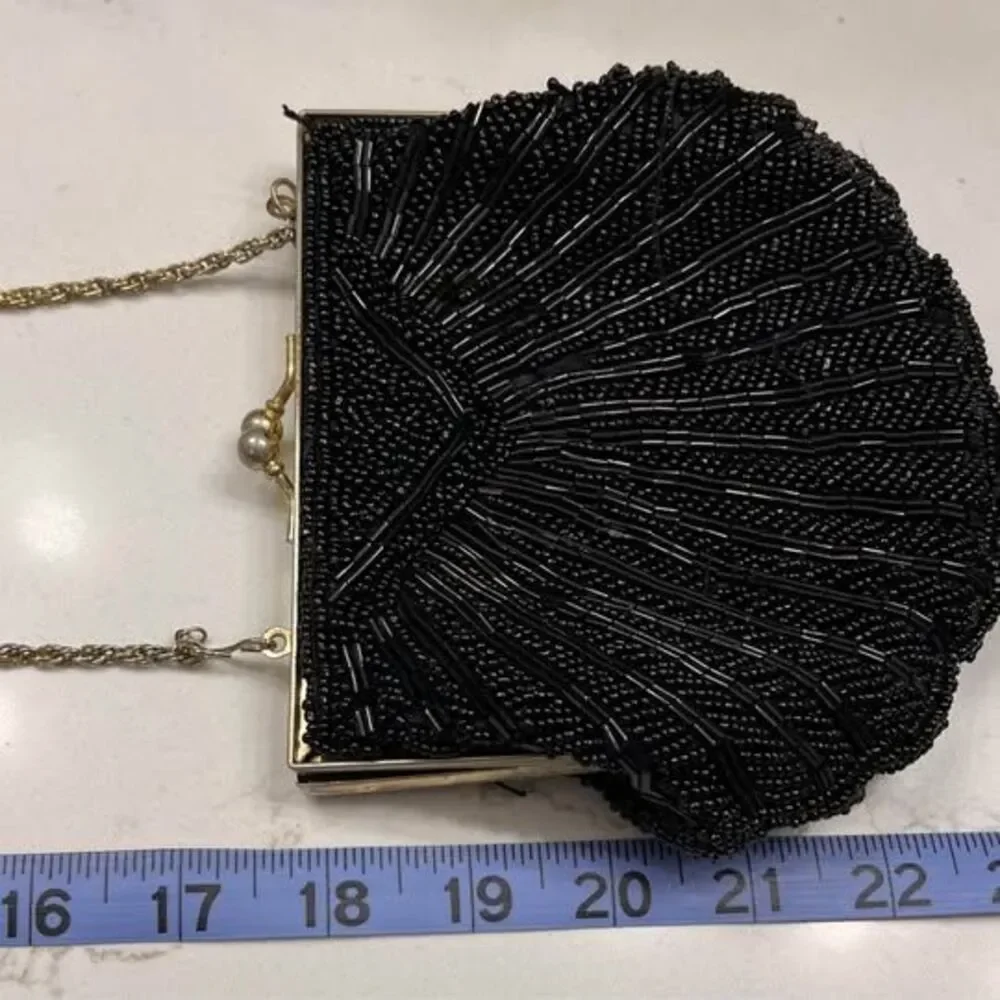 Vintage Black Beaded Purse w/ Chain Strap